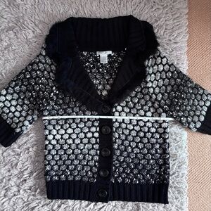 Alberto Makali Black/Grey/White hombre Button-Up Cardigan w/fur trim